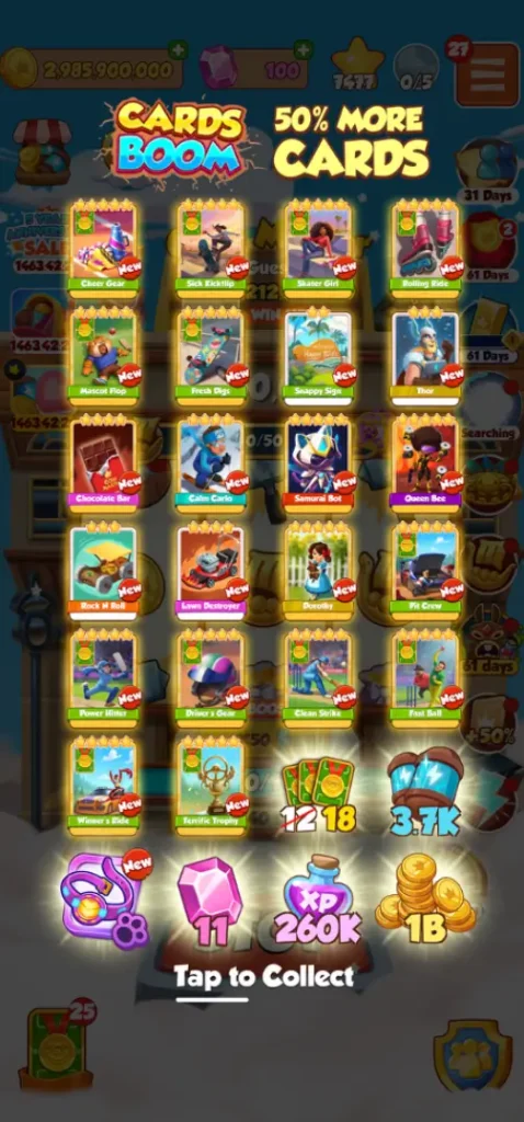 Recopila por lotes las recompensas de las tarjetas del evento Cards Boom